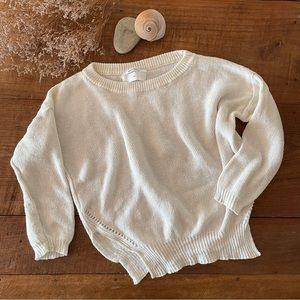 Pomandere White 3/4 Sleeve Sweater with Side Slits